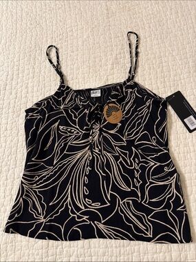 Bila 77 Black & Cream Botanical Tie-Front Cami
